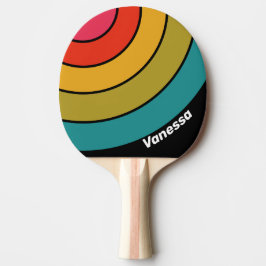 Raquete De Ping Pong Arco-íris Listrado em Círculo Retro à Meia-Noite c