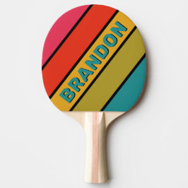 Raquete De Ping Pong Arco-íris Ousado Listrado à Meia-Noite Retro com N