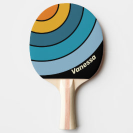 Raquete De Ping Pong Arco-íris Preto Círculo Listra com Nome