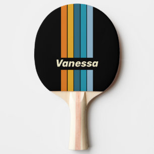 Raquete De Ping Pong Arco-íris Preto Listrado com Nome