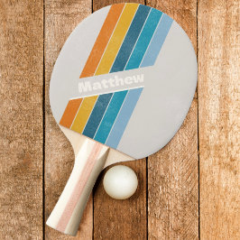 Raquete De Ping Pong Arco-íris Retrô Angustiado com Nome