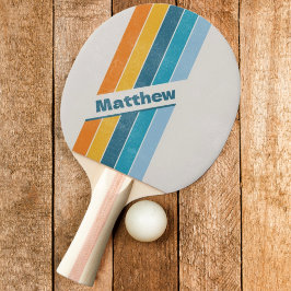 Raquete De Ping Pong Arco-íris Retrô Angustiado Escuro com Nome