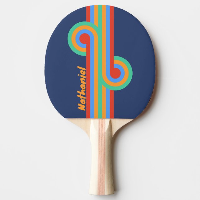 Raquete De Ping Pong Arco-íris Retro Antigo com Nome em Loop (Frente)