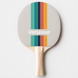 Raquete De Ping Pong Arco-íris Retro do Oceano com Faixas e Nome