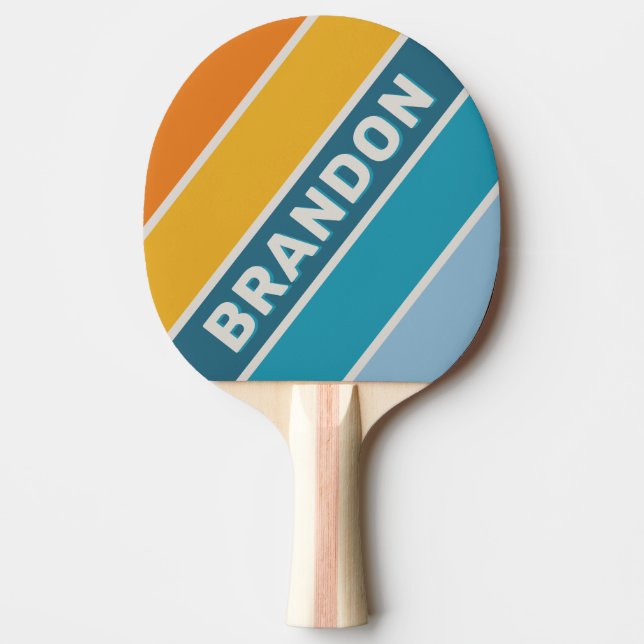 Raquete De Ping Pong Arco-íris Retro em Negrito Listrado com Nome (Frente)