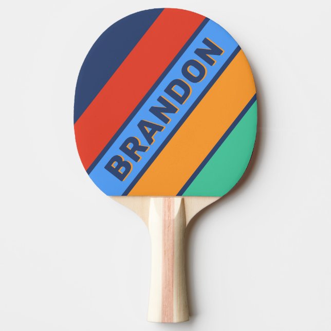 Raquete De Ping Pong Arco-Íris Retroativo da Escola Antiga com Nome (Frente)