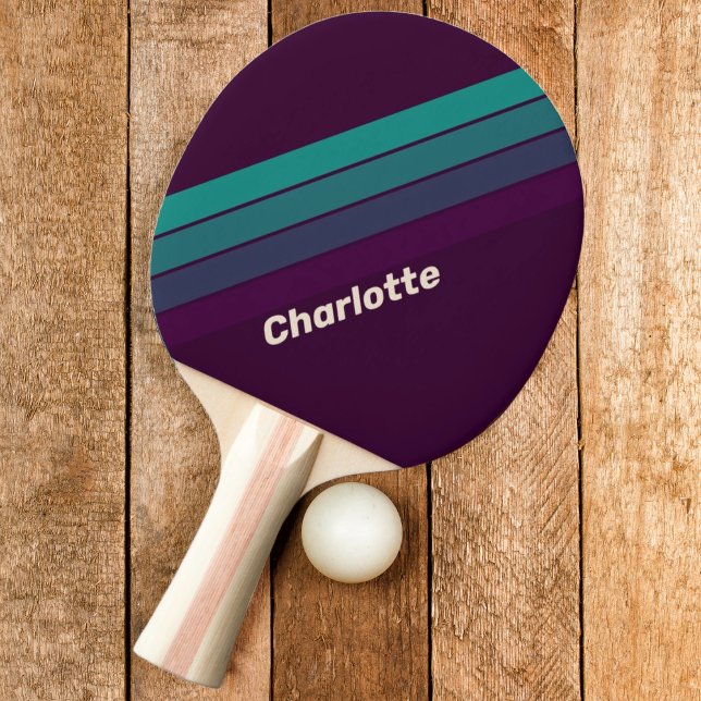 Raquete De Ping Pong Arco-íris Roxo Retro com Nome (Criador carregado)
