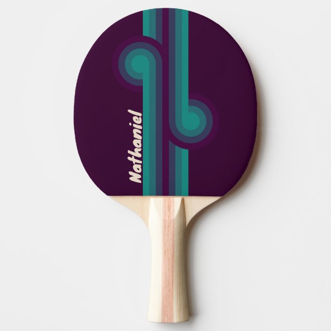 Raquete De Ping Pong Arco-íris Roxo Retro com Nome (Frente)