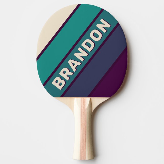 Raquete De Ping Pong Arco-íris Roxo Retro em Negrito com Nome (Frente)