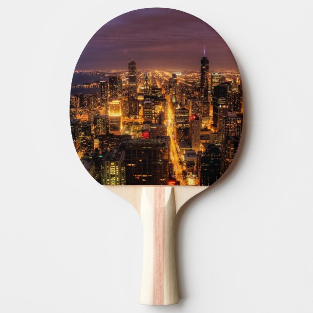 Raquete De Ping Pong Arquitectura da cidade da noite de Chicago (Frente)