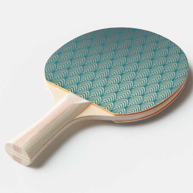 Raquete De Ping Pong Art deco, padrão do ventilador, teal, branco, padr (Frente inclinada)