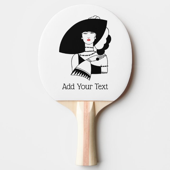 Raquete De Ping Pong Art Deco Woman Em Big Hat Luva RL (Frente)