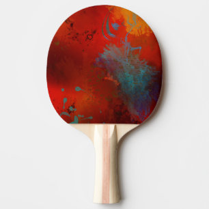 Raquete De Ping Pong Arte abstrata digital Grunge Vermelho, Aqua & Dour
