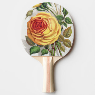 Raquete De Ping Pong Arte Botânica Vintage Rosa do Pôr do Sol Amarela e