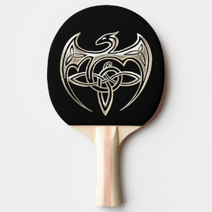 Raquete De Ping Pong Arte Celta De Trens De Prata E Dragão Negro