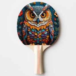 Raquete De Ping Pong Arte Colorida de Coruja com Detalhe Intrincado