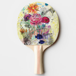Raquete De Ping Pong Arte de colagem mista caprichosa