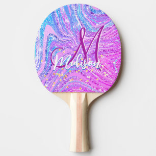 Raquete De Ping Pong Arte de mármore cinzenta do arco-íris de unicórnio