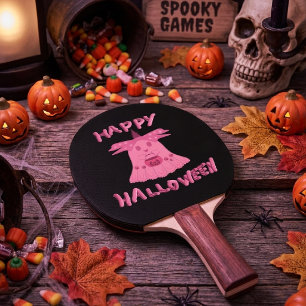 Raquete De Ping Pong Arte Digital Feliz Halloween Fantasma Rosa Coquete