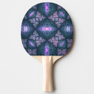 Raquete De Ping Pong Arte fractal 3D abstrato padrão azul roxo rosa