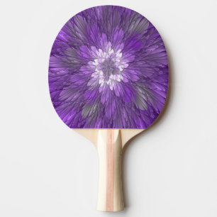 Raquete De Ping Pong Arte fractal abstrata de flor roxa psicodélica