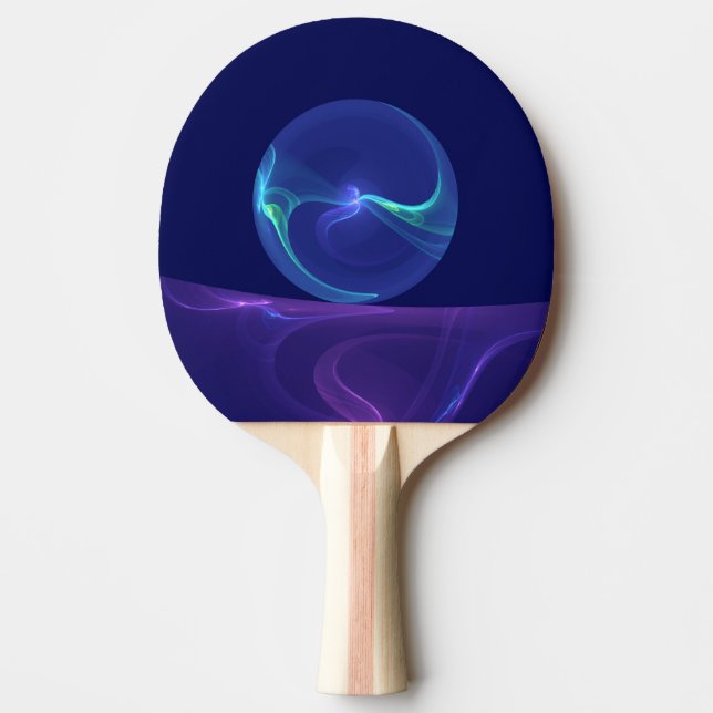 Raquete De Ping Pong Arte Fractal Abstrato de Sonho Azul Luminoso (Frente)