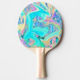 Raquete De Ping Pong Arte Líquida Azul Retro Aqua em Hortênsias Abstrat
