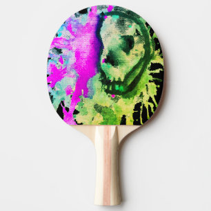 Raquete De Ping Pong Arte Neon de Halloween com Caveira Gótica em Aquar