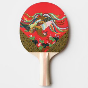 Raquete De Ping Pong Arte Vintage do Pássaro Fênix Japonês Vermelho G.A