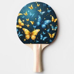 Raquete De Ping Pong Asas de alegria: Borboletas voadoras azuis e amare