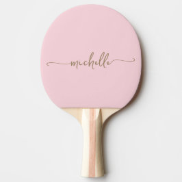 Raquete De Ping Pong Assinatura com Nome Monograma Dourado Script Rosa