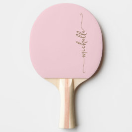 Raquete De Ping Pong Assinatura com Nome Monograma Dourado Script Rosa