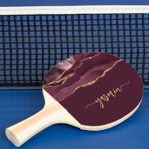 Raquete De Ping Pong Assinatura Personalizada Burgundy Gold Ágata