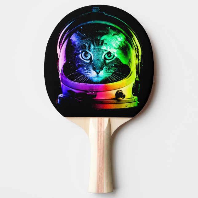 Raquete De Ping Pong Astronauta colorido de gatos (Frente)