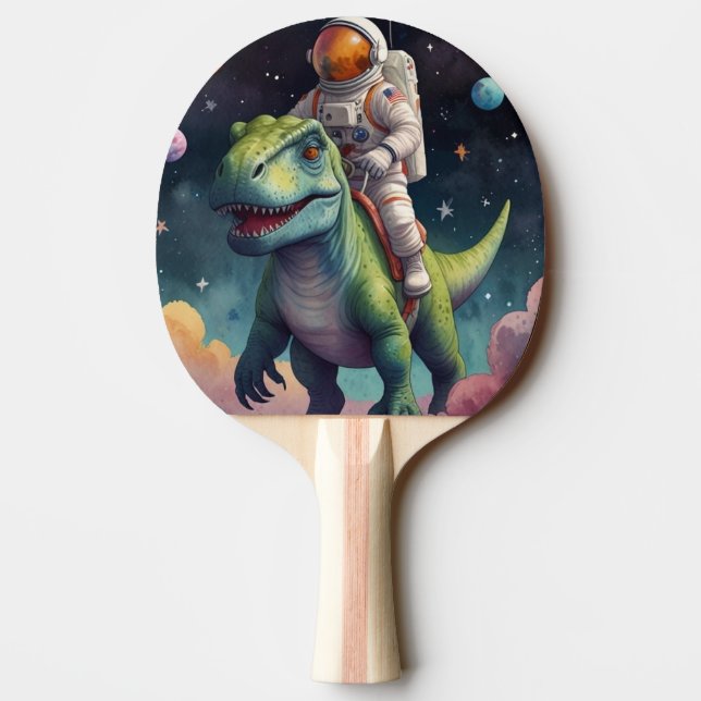 Raquete De Ping Pong Astronauta no Dino no Espaço (Verso)