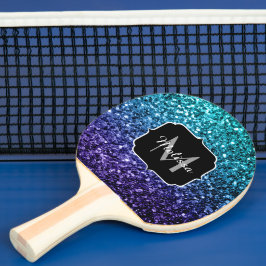 Raquete De Ping Pong Azul Aqua Ombre faux glitter farelos Monograma