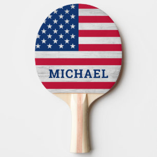 Raquete De Ping Pong Azul branco vermelho patriótico do pavilhão amer