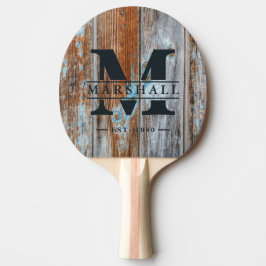 Raquete De Ping Pong Azul Desbotado com Sobreposição de Monograma e Nom