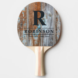 Raquete De Ping Pong Azul Desbotado Família Nome e Inicial em Madeira