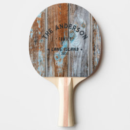 Raquete De Ping Pong Azul Desbotado Madeira Vintage Nome da Família à B