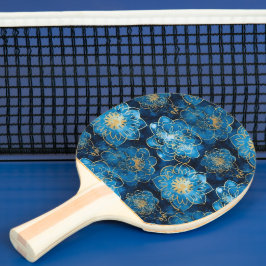 Raquete De Ping Pong Azul Elegante e Dourado Floral - Na moda botânico