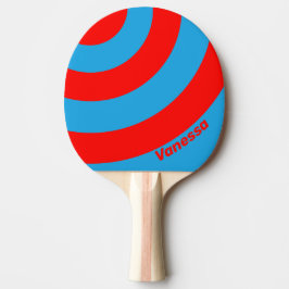 Raquete De Ping Pong Azul Elétrico Retro Vermelho Três Listras em Círcu