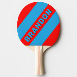 Raquete De Ping Pong Azul Elétrico Retro Vermelho Três Listras Negritas