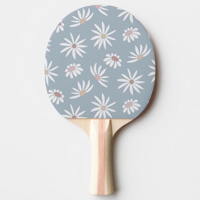 Raquete De Ping Pong Azul Suave com Flores Brancas de Margarida (Frente)