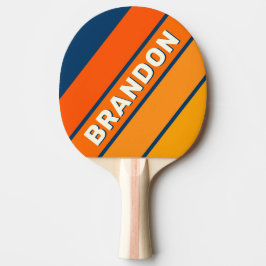 Raquete De Ping Pong Azul Vintage Negrito Listrado com Nome