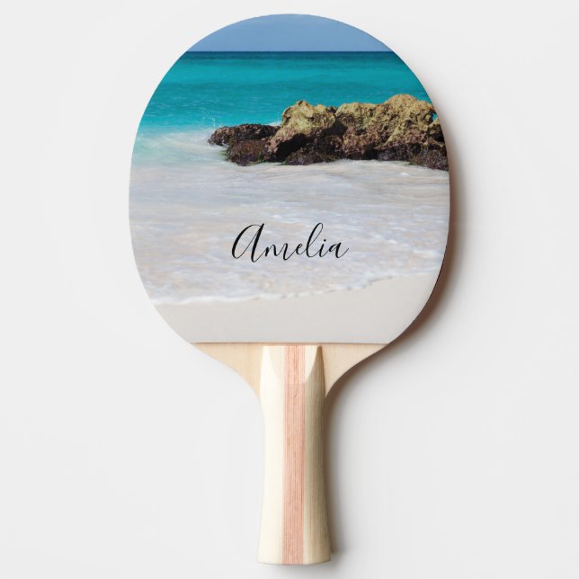 Raquete De Ping Pong Azure Ocean Sandy Beach Photo (Frente)
