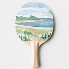Raquete De Ping Pong Baía de Grama de Praia | Oceano em Aquarela Costa 