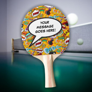 Raquete De Ping Pong Balão de Fala Personalizado de História em Quadrin