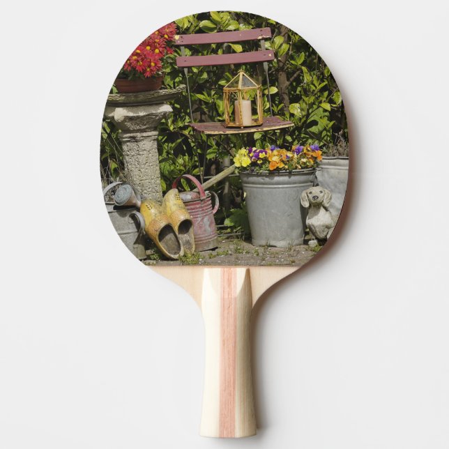 Raquete De Ping Pong Baldes, calçados e flores, Zaanse Schans, (Frente)