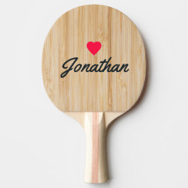 Raquete De Ping Pong Bambu Branco Assinatura do Coração Vintage